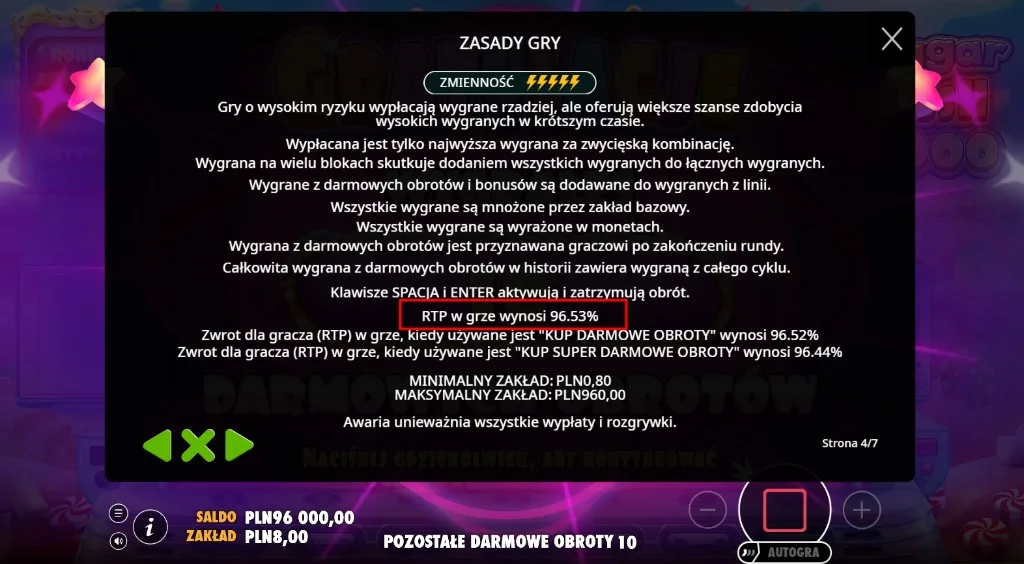 Zasady gry Sugar Rush 1000 z RTP 96,53 procent